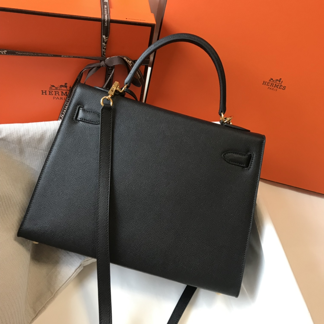 Hermes Kelly 32cm Handbag Shoulder Bag in Black Epsom Leather